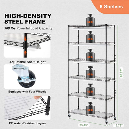 VEVOR Plant Stand with Grow Light, 6-Tier Large Tall Plant Shelf with 150W Full Spectrum Grow Light, Indoor LED Plant Light with Timer and Wheel for Seed Starting 35.4" L x 13.8" W x 70.9" H