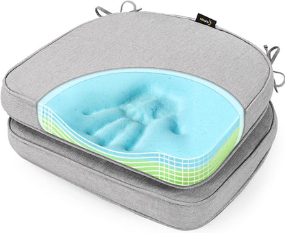 SUNROX Gel Memory Foam Chair Cushions, FadeShield Water-, Stain-Resistant Durable Reversible Seat Cushion Pads with Ties for Indoor/Outdoor Kitchen Dining Office 17"x16" Set of 2, Heather Grey