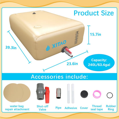 XITAO 63Gal/240L Water Storage Bladder w/Water Level Indicator, Large Capacity Foldable Water Storage Containers, Portable Emergency Water Tank Water Bag for RVs, Fire Prevention, Irrigation