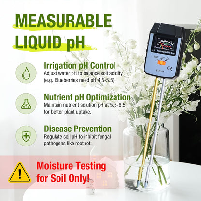 ALLOSUN Soil Moisture Meter for Plants, 4 in 1 Soil pH Tester/pH Meter for Water/Light Meter for Plants, Indoor, Garden, Farm, Lawn, No Battery Required