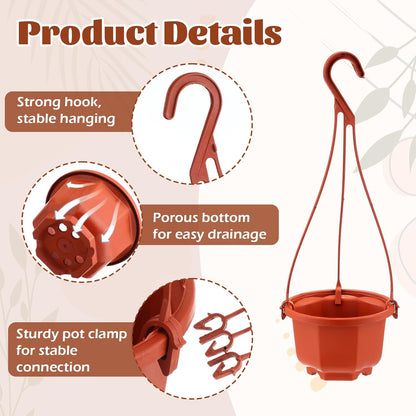 Roshtia 24 Pcs Hanging Plastic Planter Pot with Hook Flower Pots Baskets Hanging Nursery Planter Holder for Outdoor Indoor Plant Garden(Brown,3.7 Inch)
