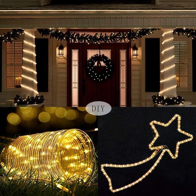 300 LED Solar Rope Lights - 99 FT Bright Outdoor Garden String Lights with 8 Modes, Waterproof, Decorative for Fence & Patio (Warm)