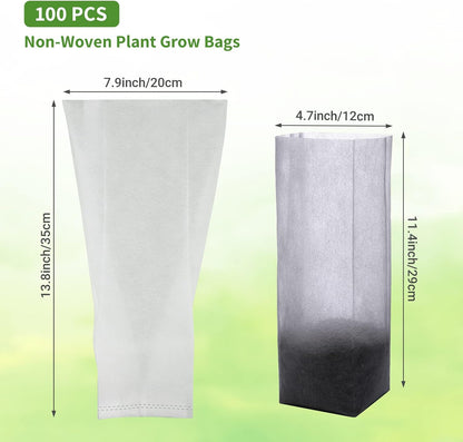 GREANER 100PCS Seedling Nursery Bags, 7.8x13.7 inches Biodegradable Non-Woven Fabric Plant Grow Bags, Seeding Starter Container Pouch for Vegetables, Flowers, Fruits, Trees, Indoors and Outdoors Use