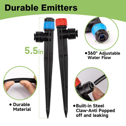 32 Pack New Easy-Connect Drip Emitters Sprays for 1/4" Drip Irrigation Tubing (16 Pcs Quick-Connect Emitters Vortex+16 Pcs Quick-Connect Emitters Stream)