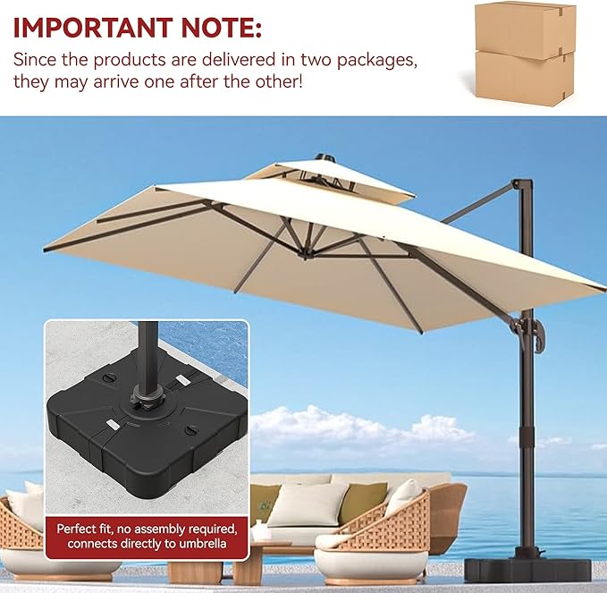 9' X 12' Cantilever Outdoor Patio Umbrellas with Base Included, Large Rectangle Umbrella Heavy Duty 360°Rotation Offset Umbrella for Garden Deck Pool Patio,Beige