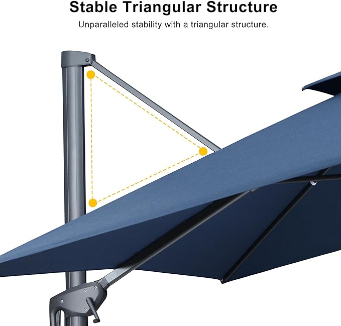 PURPLE LEAF 12 FT Cantilever Patio Umbrella Outdoor Umbrella with 330lbs Base Large Square Windproof Offset Umbrella for Pool Deck Garden, Ocean Slate