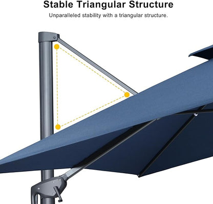 PURPLE LEAF 12 FT Cantilever Patio Umbrella Outdoor Umbrella with 330lbs Base Large Square Windproof Offset Umbrella for Pool Deck Garden, Ocean Slate