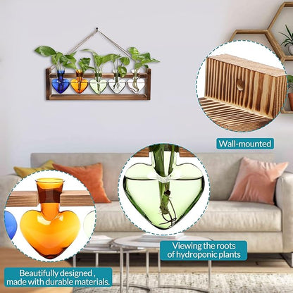 Plant Terrarium Hanging Propagation Stations Gift for Women Air Plants Holder with Wooden Stand Heart Glass