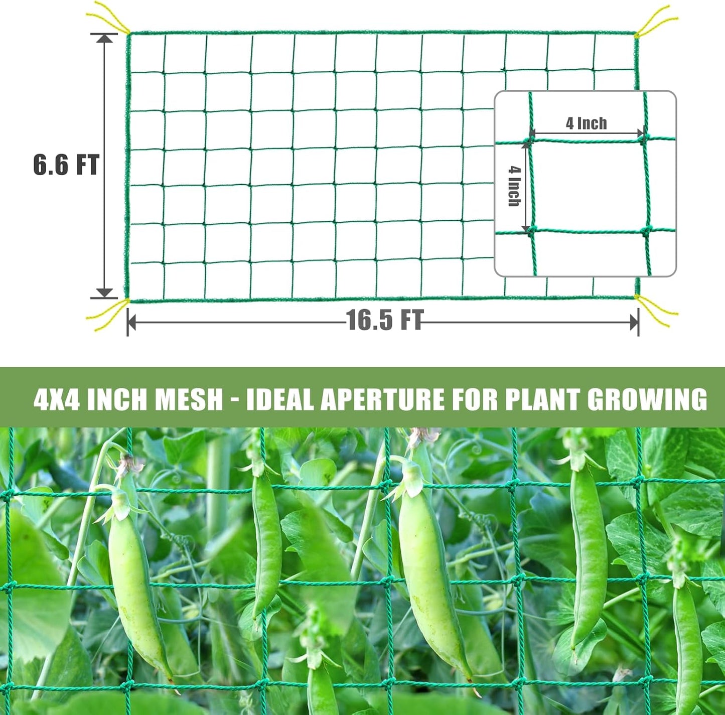 Trellis Netting, Garden Trellis Netting for Climbing Plants, 16.5x6.6Ft Plant Netting for Cucumber, Tomato, 27 Strands Nylon & 4x4 Inch Mesh, Grow Net for Vines, Fruits, Vegetables, Grapes, Beans,Peas