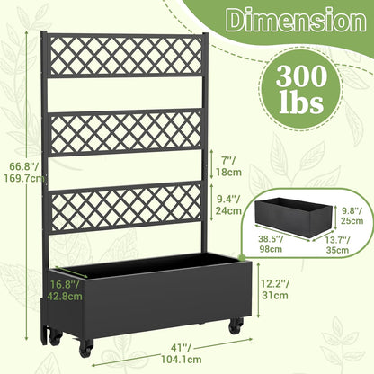Metal Planter Box with Trellis Privacy Screen, 67"x41"x16" Raised Garden Bed with Trellis, Privacy Planter Boxes, with Planting Bag & Lockable Casters for Climbing Plants,Vegetables,and Vines