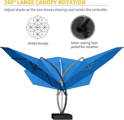 Kingdura 12ft Cantilever Patio Umbrella with Base Included, Large Round Offset Outdoor Pool Umbrella, 360° Rotation & Infinite Tilt, Heavy Duty Aluminum Frame for Deck Backyard, Royal blue