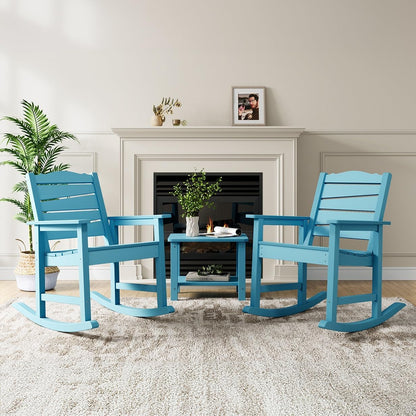 Patio Rocking Chairs Set of 2, Weatherproof HIPS Outdoor Rocking Chair for Adults, 400LBS Support Heavy Duty Porch Rocking Chairs for Garden, Lawn, Backyard, Outdoor and Indoor (Lake Blue)