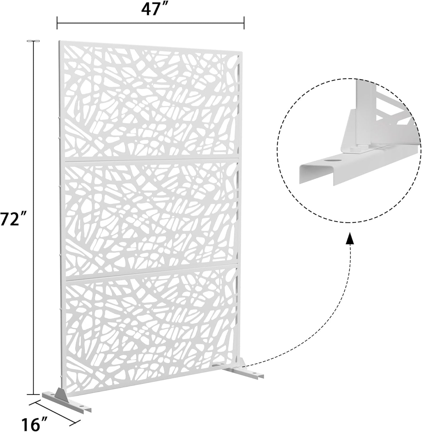 Metal Privacy Screen Outdoor 72" H×47" W,Freestanding Decorative Privacy Screen for Balcony Yard&Garden,Privacy Fence-White&Net
