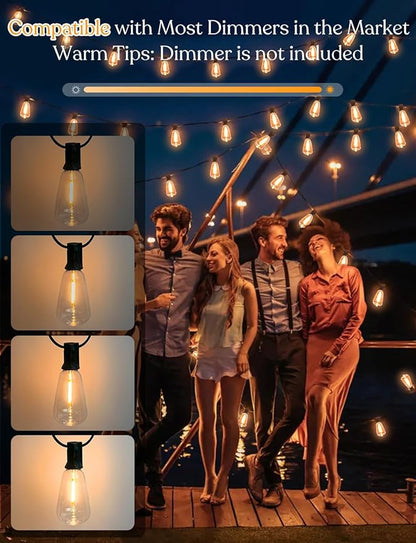 GHUSTAR 50FT LED Outdoor String Llights (NOT Solar) – Patio Lights Outdoor Waterproof for Outside – 2700K Vintage Edison Bulb String Light – Shatterproof Hanging Light for Cafe Porch Deck