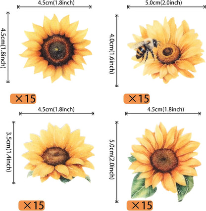 60 PCS Edible Sunflower Cupcake Toppers Wafer Paper Sunflower Cupcake Picks Edible Flower Party Decorations for Baby Shower Sunflowers Birthday Party Cake Toppers Food Decorations Supplies