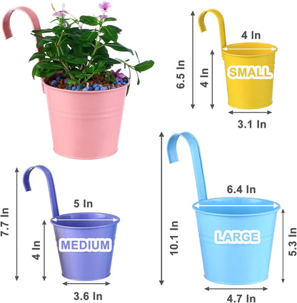 12 Pack Balcony Planters Railing Hanging, Colorful Railing Planter 6.4 Inch Plant Pots with Drainage Holes Hanging Plant Holder Indoor Hanging Planter Outdoor Flower Pots