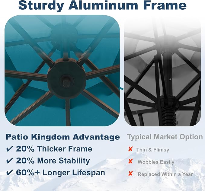 11FT Cantilever Umbrella with Base Large Curvy Outdoor Aluminum Offset Umbrella w/ 360° Rotation, UV Resistant Canopy for Patio, Garden, Backyard, Lake Blue