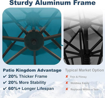 11FT Cantilever Umbrella with Base Large Curvy Outdoor Aluminum Offset Umbrella w/ 360° Rotation, UV Resistant Canopy for Patio, Garden, Backyard, Lake Blue