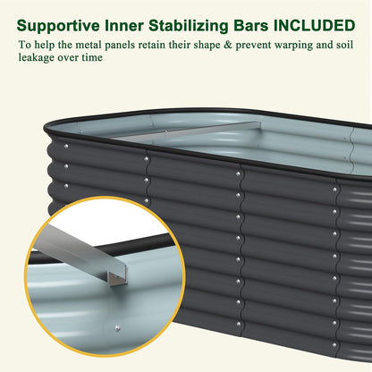 MUPATER 6x3x2FT Raised Garden Bed Outdoor for Vegetables, 9-in-1 Galvanized Steel Planter Box with 2 Support Rods, 24''H Modular Garden Bed Kit Oval for Herbs and Flowers, Garden, Gray