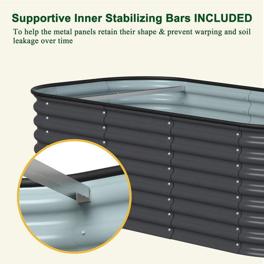 MUPATER 6x3x2FT Raised Garden Bed Outdoor for Vegetables, 9-in-1 Galvanized Steel Planter Box with 2 Support Rods, 24''H Modular Garden Bed Kit Oval for Herbs and Flowers, Garden, Gray