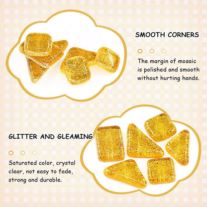 Swpeet 1 Pound Orange Shine Crystal Series Mosaic Tiles Assortment Kit, Square and Triangle Genuine Mosaic Tiles Glitter Crystal Mosaic Perfect for Home Decoration Crafts Supply