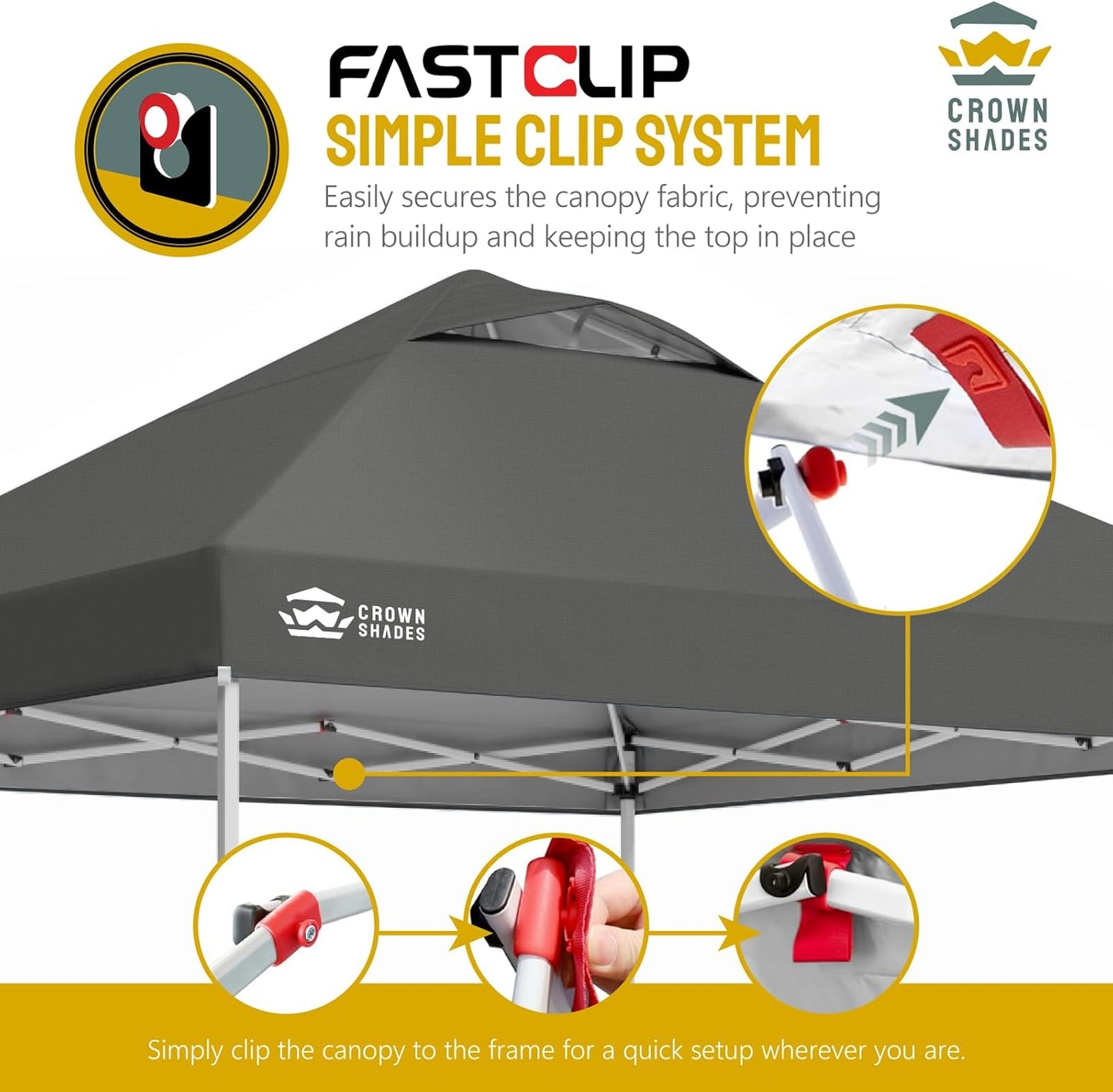 CROWN SHADES 10x10 Pop Up Canopy - Beach Tent with One Push Setup - Easy Outdoor Sun Shade Shelter for Events, Parties - Gazebo with STO-N-Go Cover Bag, Silver Coated Top, Grid Grey