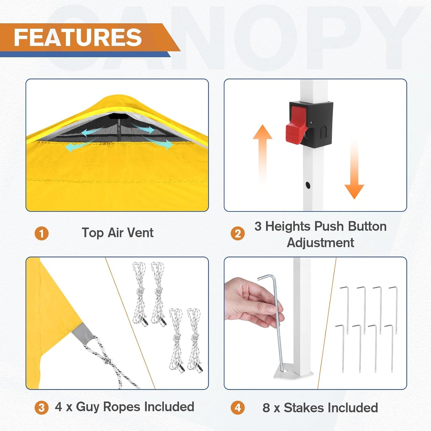 EAGLE PEAK Pop Up Canopy Tent with 1 Sidewall, Easy Setup Event Tent, Outdoor Sun Shade, Wheeled Carry Bag, Stakes and Guy Ropes, Instant Canopy 10x10, Yellow