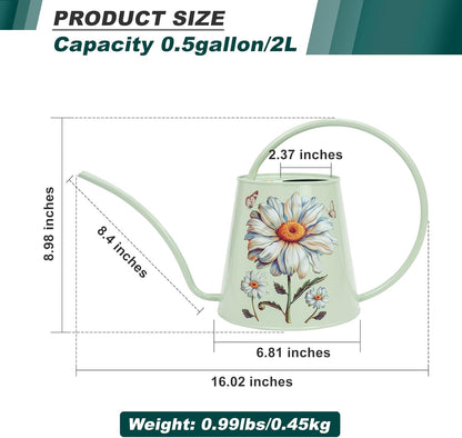 Berry&Bird House Plants Watering Can - Indoor&Outdoor 1/2 Gallon Stainless Steel Water Can with Long Spout Garden Decoration for Flower Bonsai Succulent Gardening Large Water Bottle (Bellis Perennis)