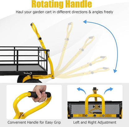 Utility Garden Cart, 1200 lbs Capacity Heavy Duty Wagon Cart with Rotating Handle, Removable Sides & 13" Wheels, Metal Utility Cart for Outdoor Hauling & Gardening