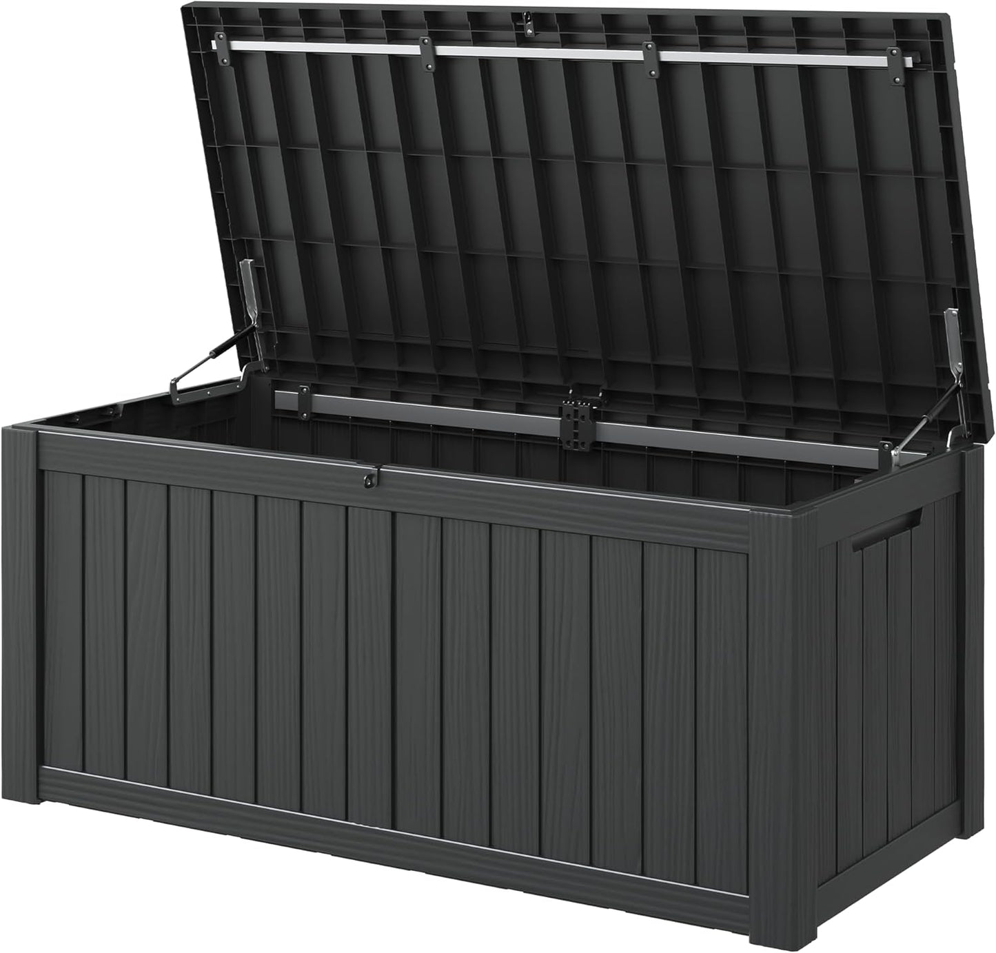 KAMABOKO Outdoor Storage Box, 120 Gallon Large Outdoor Resin Deck Box, Storage Waterproof Boxes Lockable Lid for Garden Tools, Pool Supplies, Patio Furniture and Cushions, Black