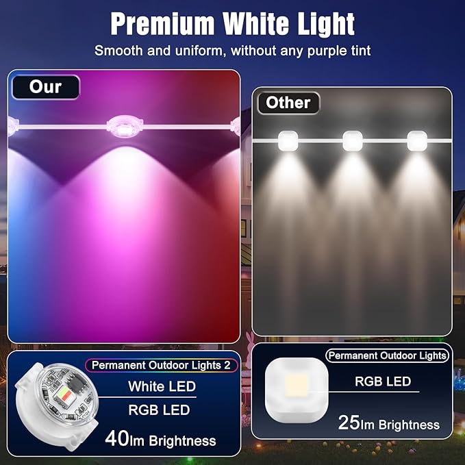 JOH Permanent Outdoor Lights, 200FT with RGB+IC Smart LED Outdoor Lights for House, App & Remote Control, DIY Scene Modes, IP67 Waterproof Christmas Light, Holiday, Party, Halloween Decorations