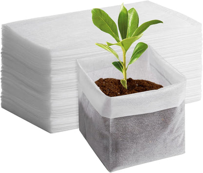 GREANER 100pcs Biodegradable Nursery Bags, 9 x 9inch Seed Planting Bags, Planting Seed Starting Pots Pouches, Standable Pouch for Potato, Flower, Tomato Plant Starts