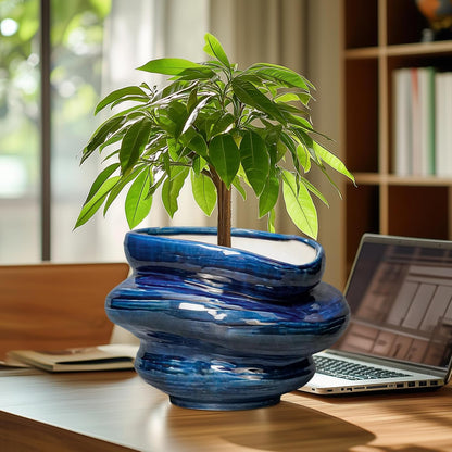 Ceramic Pots for Plants - 11 Inch Ceramic Planter with Drainage Hole, Decorative Planters for Indoor Outdoor, Unique Flower Pots, Garden Office House Decor, Birthday Housewarming Gifts, Blue