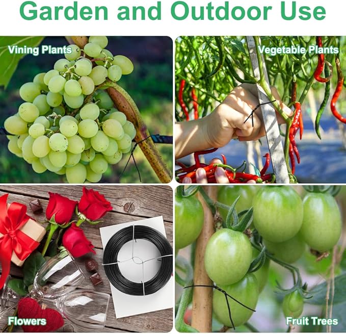 328 Feet Plant Twist Tie Plastic Coated Soft Garden Metal Wire 1mm Thin for Tomato Plants, Climbing Roses and Vines Organizing (Black)