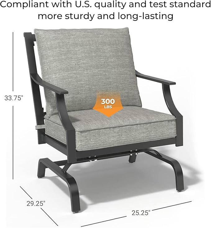 Grand patio 2-Piece Patio Furniture Sets Patio Chair Motion Chairs Set Chat Set with Grey Cushions, Shake of 5-10°, Matched with Different Types of Tables