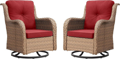 Outdoor Patio Swivel Rocker Chairs - Wicker Rattan Patio Swivel Rocking Chairs Set of 2 with High Back,Deep Seating and Comfort Cushions for Deck Porch Garden,Yellow/Red