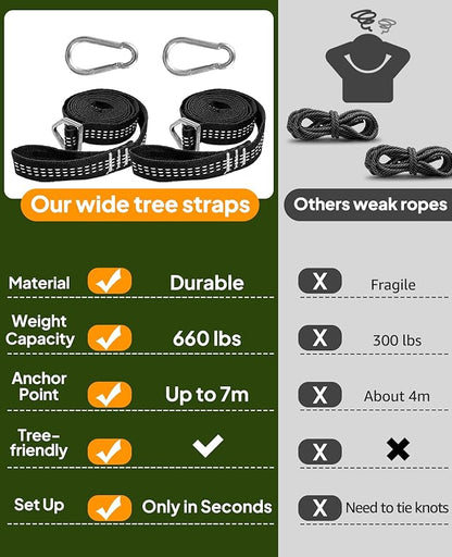 Chihee Hammock for Stand 9.8ft x 4.9ft Soft Cotton Hammock Holds Up to 660lbs Portable Tree Hammocks with Detachable Spreader Bar Pillow 2 Strong Webbings 2 Carabiners Patio Garden Indoor Outdoor