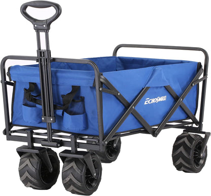EchoSmile Heavy Duty 350 Lbs Capacity Collapsible Wagon, Outdoor Folding Camping Wagons, Grocery Portable Utility Cart, Adjustable Rolling Carts, All Terrain Sports Wagon with Big Wheels by Boahaus