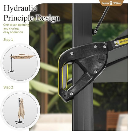 Sophia & William Cantilever Patio Umbrella 10ft, Offset Large Square Outdoor Umbrellas with 360-degree Rotation, Heavy Duty Windproof for Garden Pool Backyard, Beige (no base)