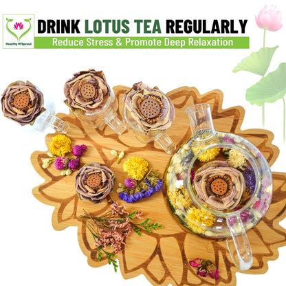Lotus Flower Tea – Dried Whole Blossom – Antioxidant Rich Herbal Tea for Teapot, Tea Infuser, Tea Cups – Delicious Intense Flavor – No Caffeine, Low Calorie (5 Lotus Packs)