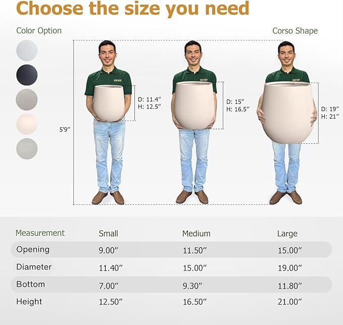 12.5" H x 11.4" D Corso Fiberstone Round Tapered Planter with Drainage Hole, Smooth Finishes, Weather Resistant for Indoor and Outdoor Use (Kilim Beige, 9" Pot Opening)