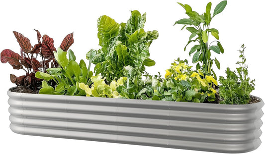 8x2ft Oval Galvanized Raised Garden Bed Kits 16" Tall Outdoor Large Metal Modular Planter Box 9-in-1 Raised Beds for Gardening,Vegetables,Fruits,Flowers & Herbs (Silver)