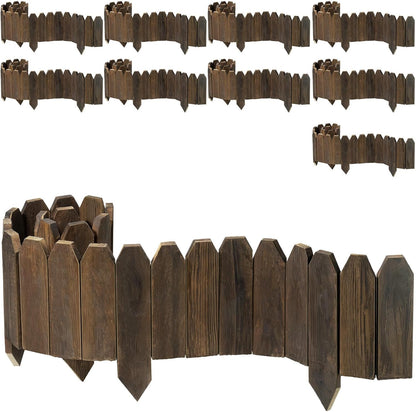 Wood Garden Edging, Wooden Fence Border Decorative Small Picket Panels for Flower Bed Barriers and Landscape Fencing (5.9" H x 47" L, 10 Pack)