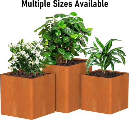 Corten Steel Large Square Planter 26"x26"x26, Cube Metal Planter Pot with Drainage Holes for Outdoor, Large Flower Pots for Patio Deck and Yard