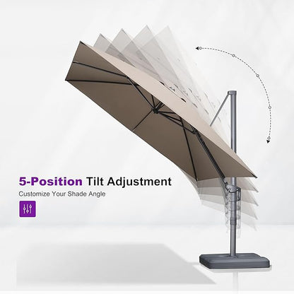 PURPLE LEAF 8 FT Cantilever Patio Umbrella Outdoor Aluminum Offset Square Umbrella with 3 Years Fade Resistance Recycled Fabric and 360-degree Rotation for Deck Pool Garden, Sand Dune