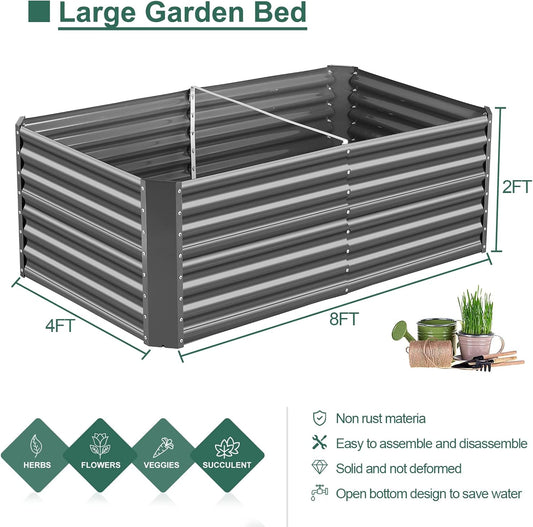 Land Guard 8×4×2 ft Galvanized Raised Garden Bed Kit, Galvanized Planter Raised Garden Boxes Outdoor, Large Metal Raised Garden Beds for Vegetables(Grey)…