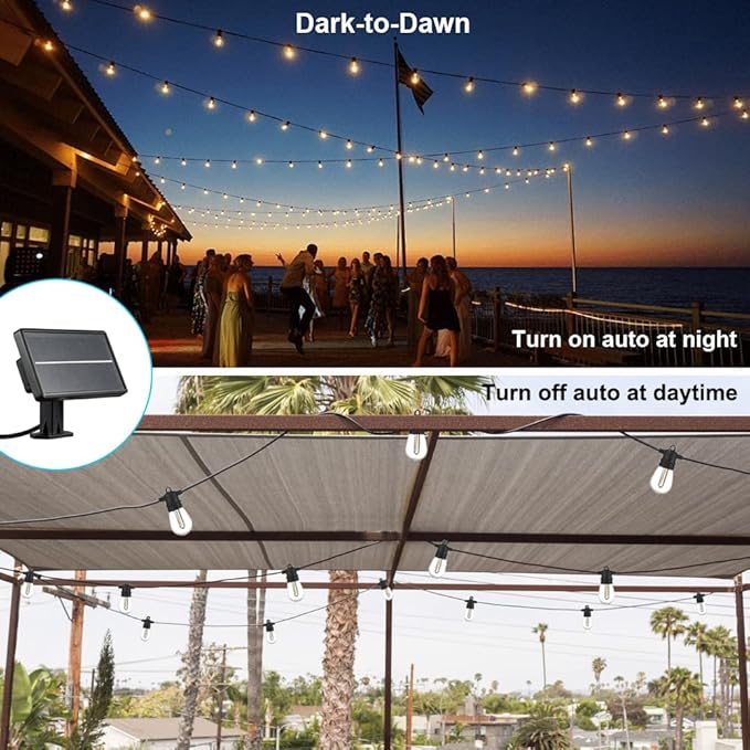 SUNTHIN 24ft Solar String Lights, USB Rechargeable Solar Outdoor Lights with Waterproof & Shatterproof LED Bulbs for Patio, Porch, Garden, Deck, Bistro, Cafe, Camping