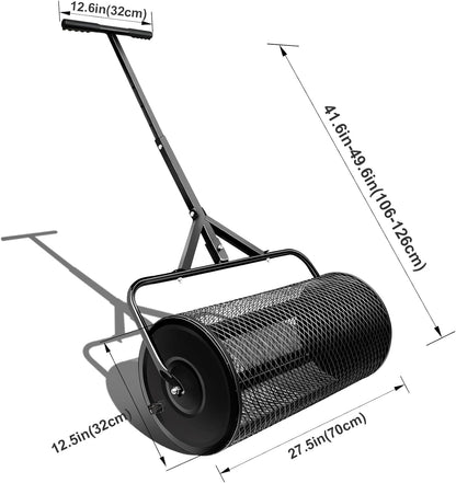 Compost Spreader, Durable Lawn Roller, Manure Spreader with Upgrade T Shaped Handle,Top Soil Spreader for Lawn and Garden Care Manure Spreaders Roller (12.5 Inch-T-Green-S)