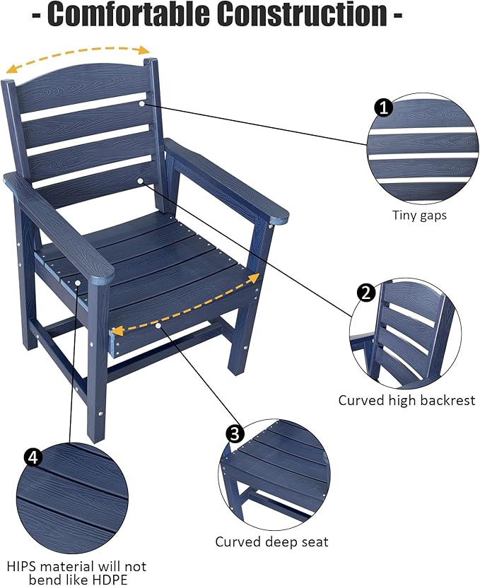 Poly Lumber Patio Dining Set, HIPS Outdoor 70.9-Inches Dining Table and Ladder Back Chairs, with Umbrella Hole, Weather Resistant (Navy Blue, 7 Piece)
