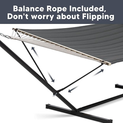 SUNCREAT Hammocks for Outside with 15 ft Stand, Stand Alone Hammock, 475 lbs Capacity, Dark Gray